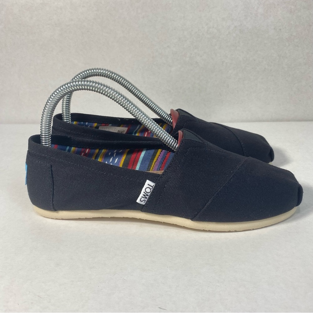 Toms Alpargata Black Almond Toe Canvas Fabric Slip On Flat Shoes; Women’s Size 7